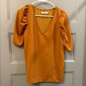 Mustard Seed V-Neck Puff Sleeve Blouse in Orange